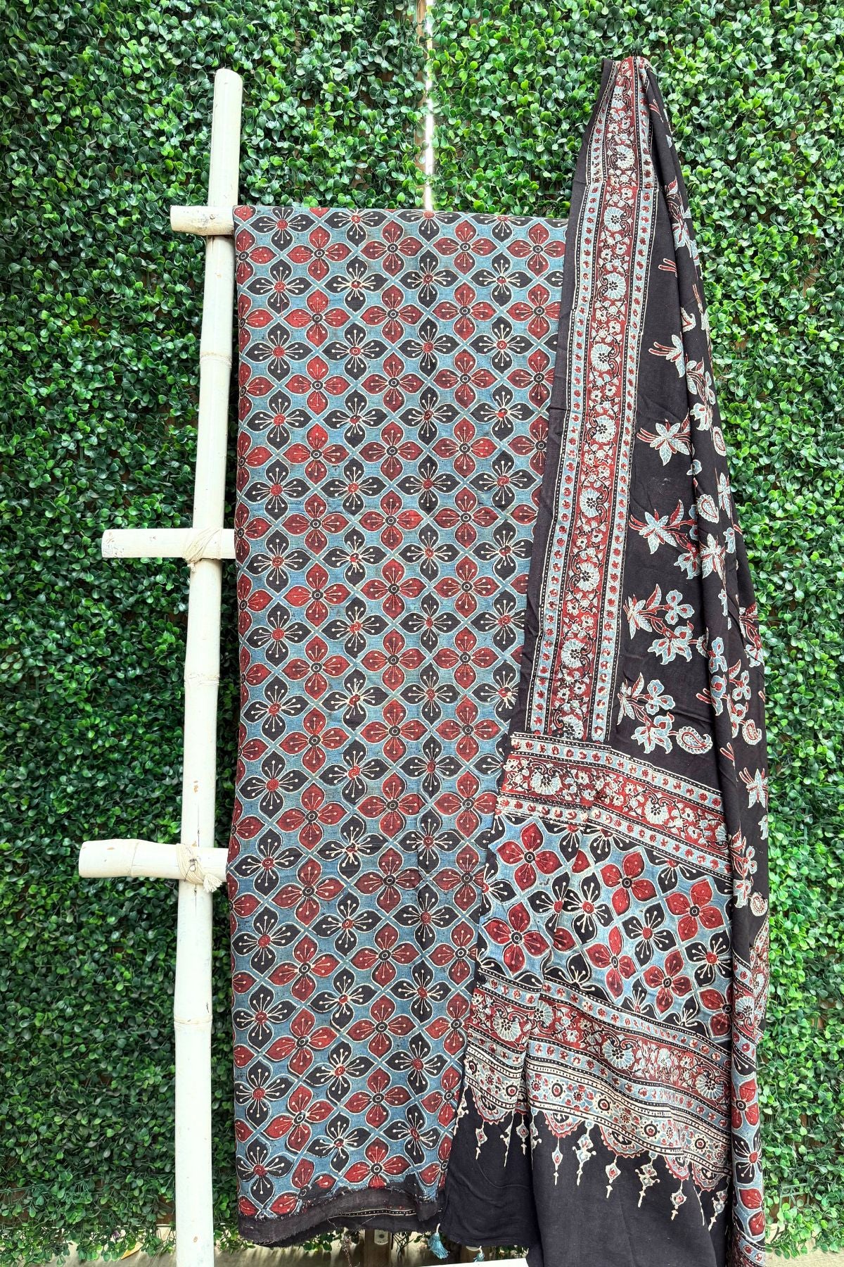 Black Ajrakh Linen Dress Suit