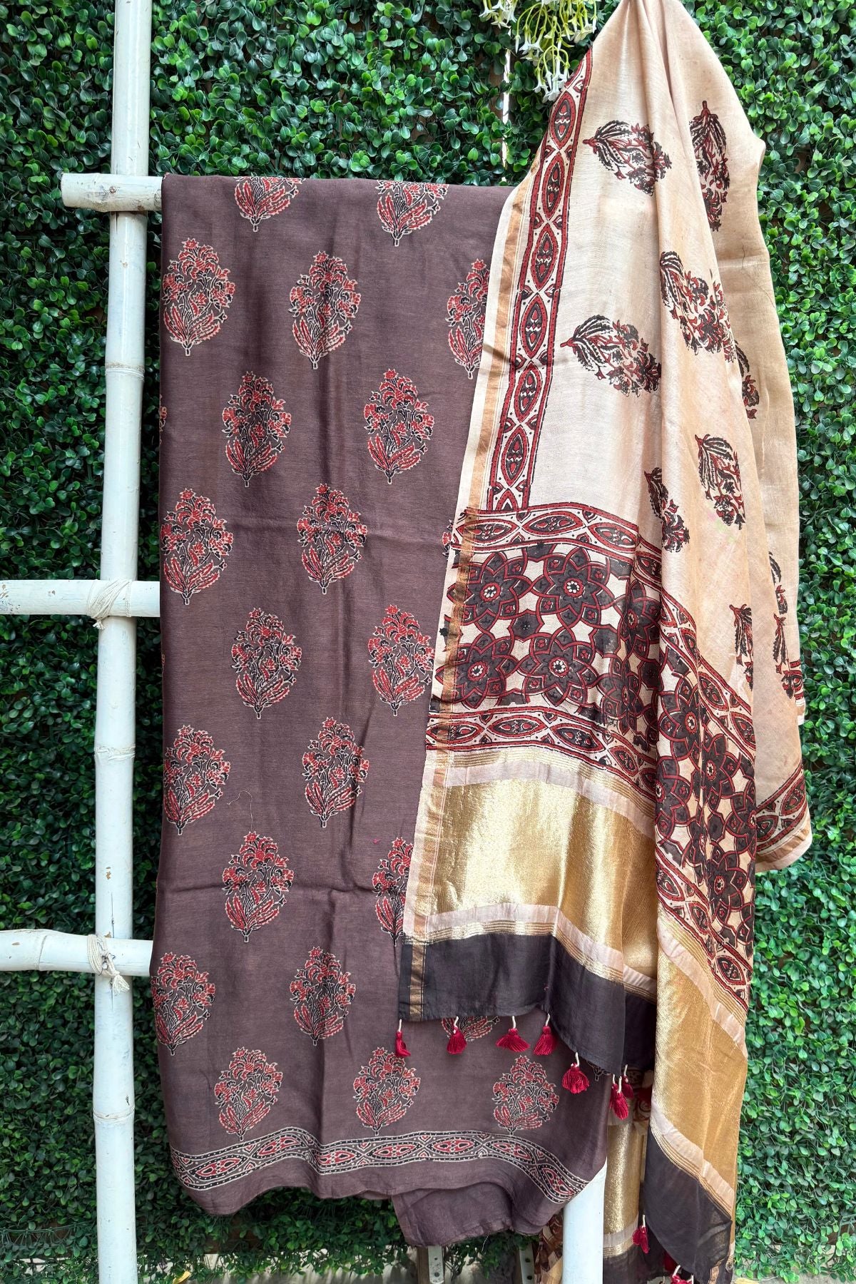 Dark Brown Ajrakh Dress Suit