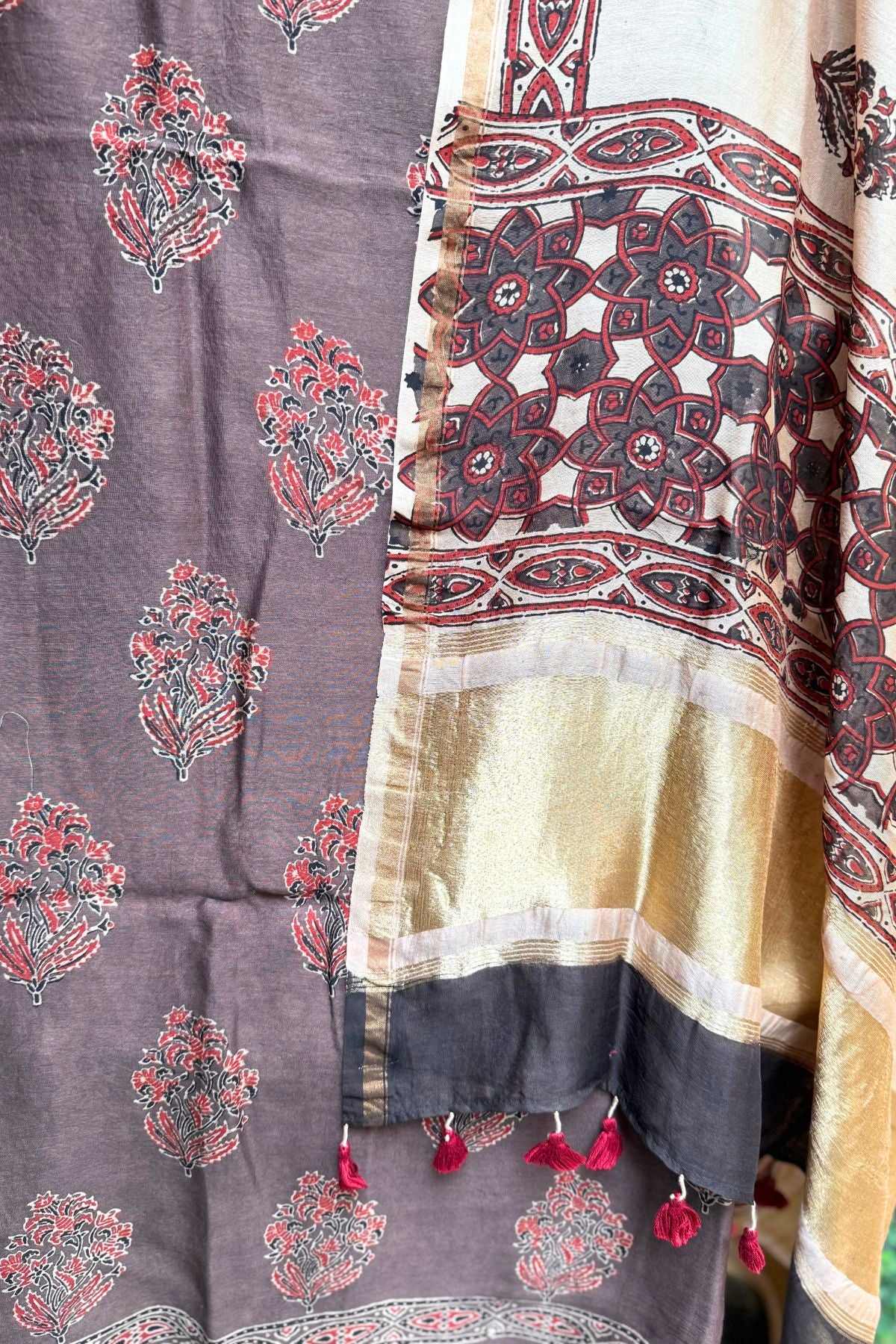 Dark Brown Ajrakh Dress Suit