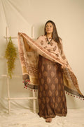 Dark Brown Ajrakh Chanderi Silk Dress Suit