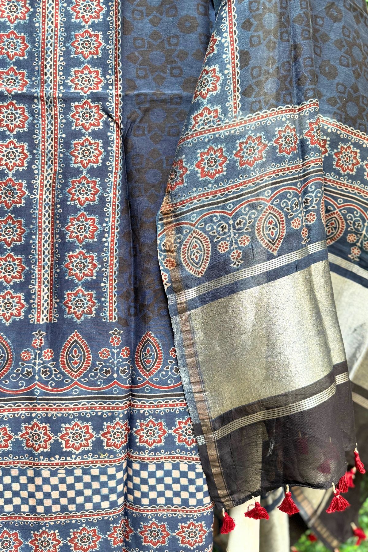 Black Blue Ajrakh Dress Suit