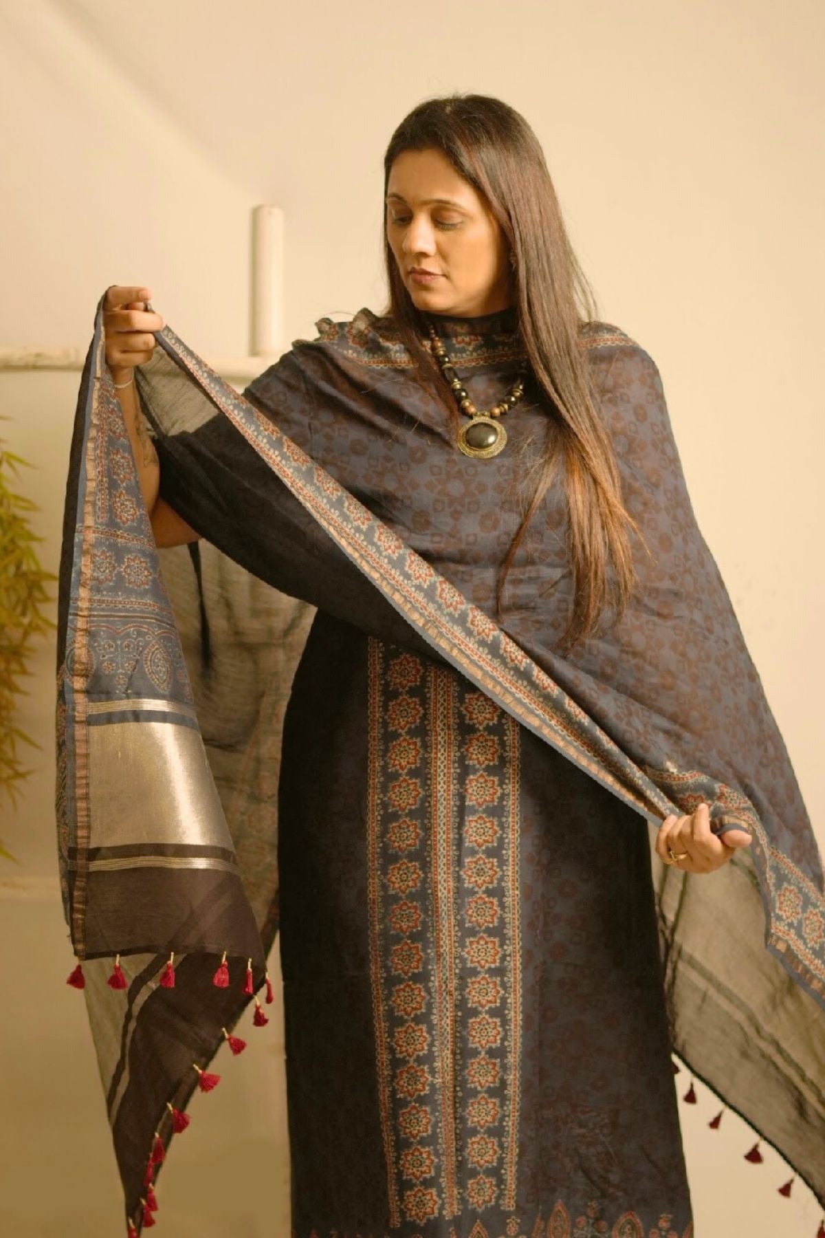 Black Blue Ajrakh Dress Suit
