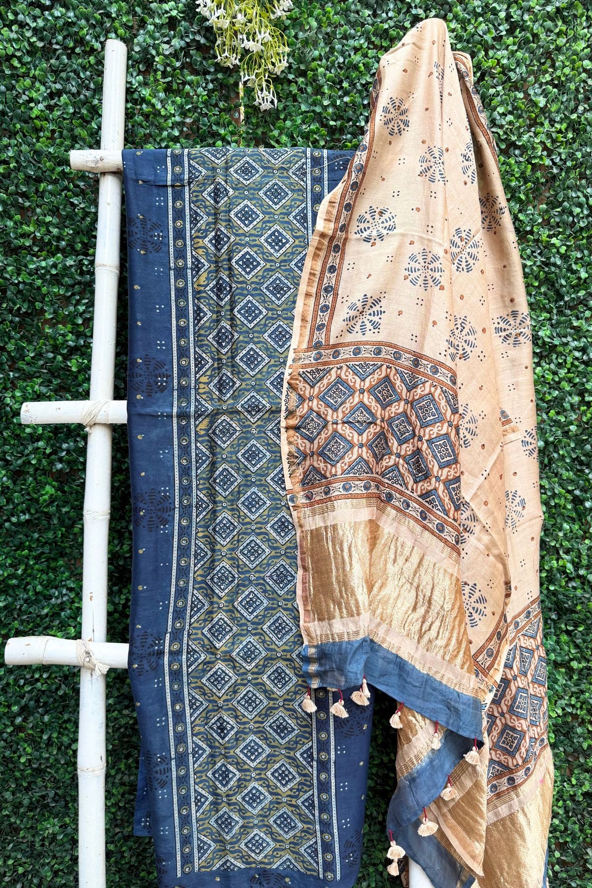 Indigo Ajrakh Linen Dress Suit