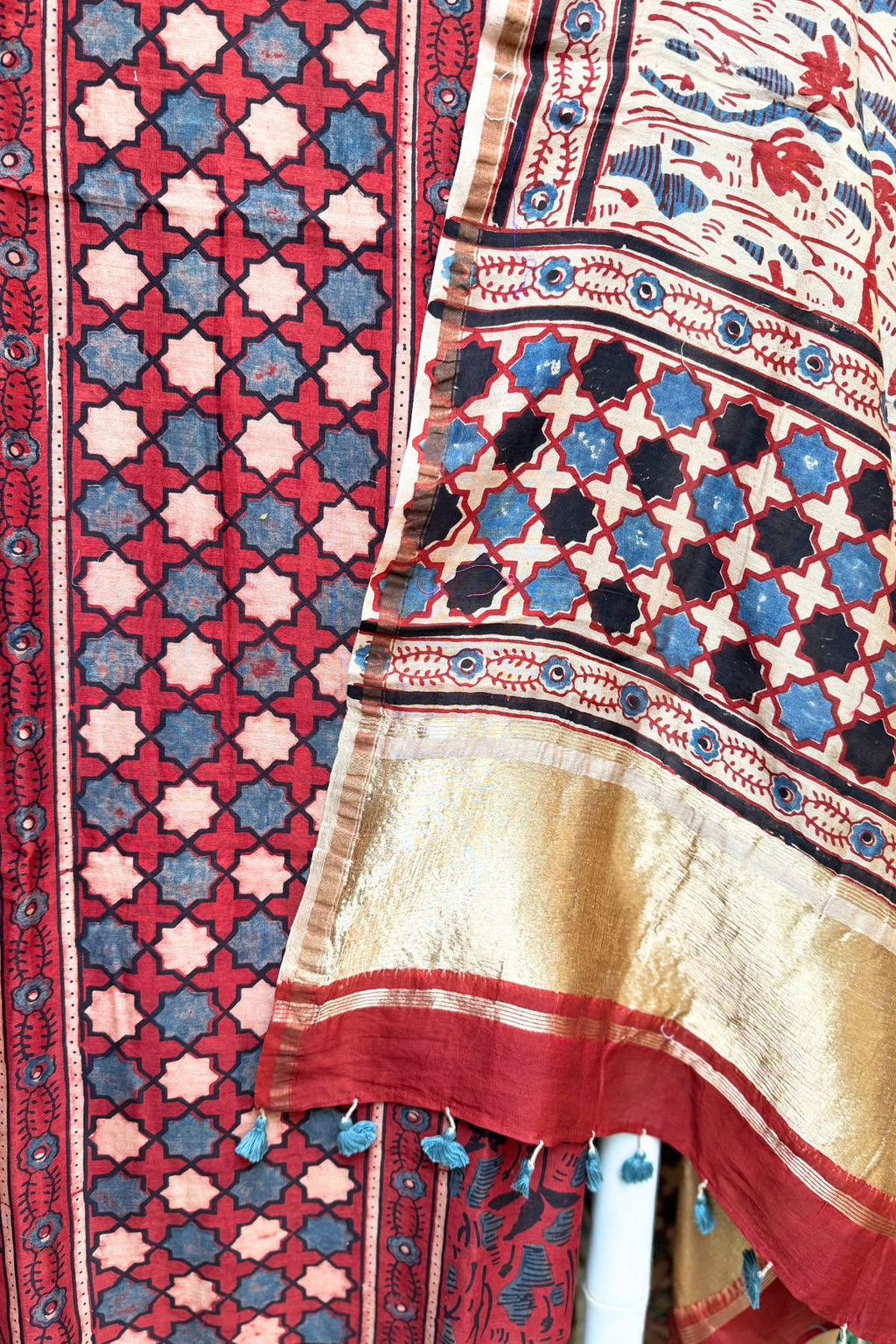 Brick Red Ajrakh Linen Dress Suit