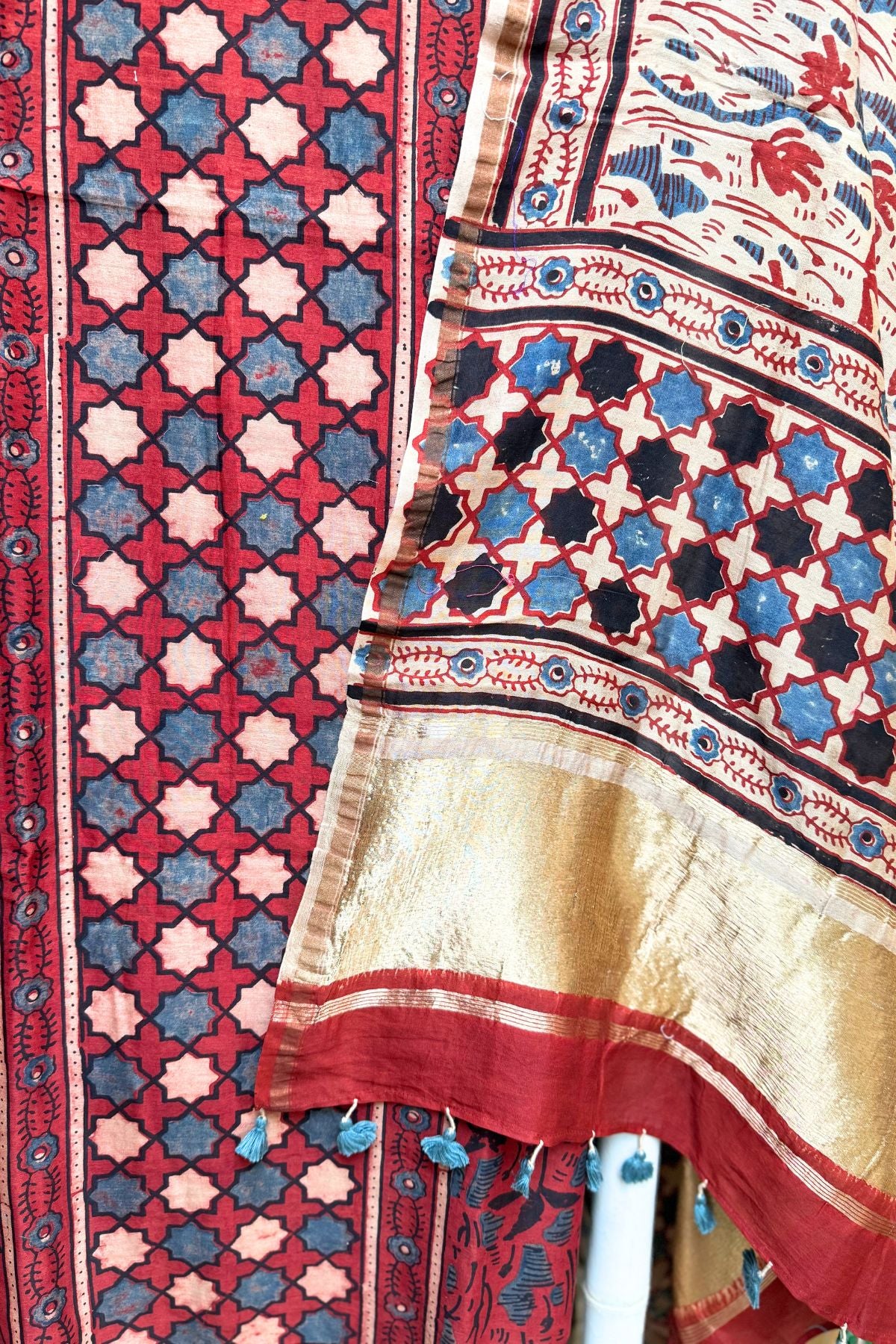 Brick Red Ajrakh Linen Dress Suit