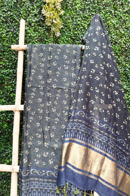 Blue Ajrakh Chanderi Silk Dress Suit