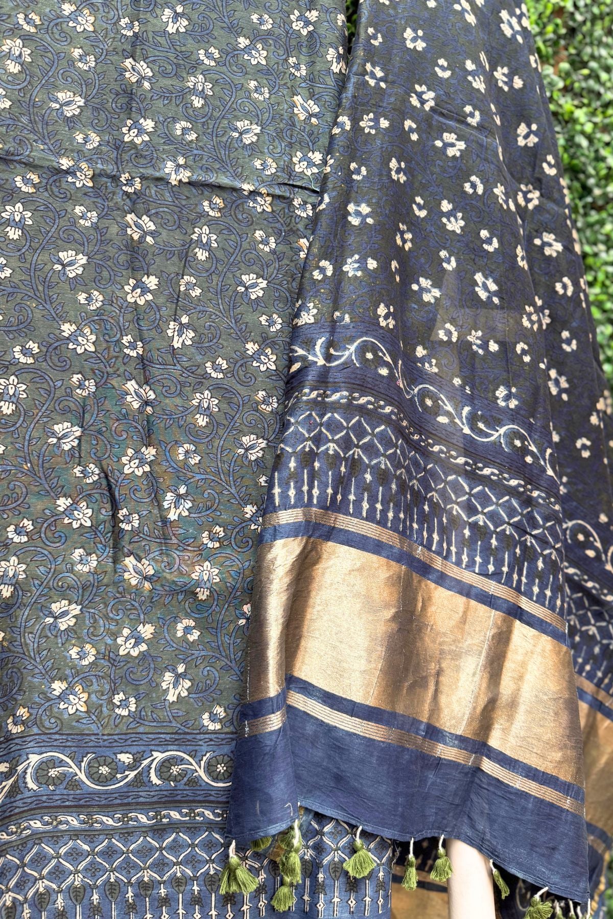 Blue Ajrakh Linen Dress Suit