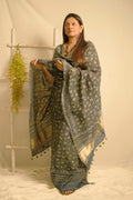 Blue Ajrakh Chanderi Silk Dress Suit