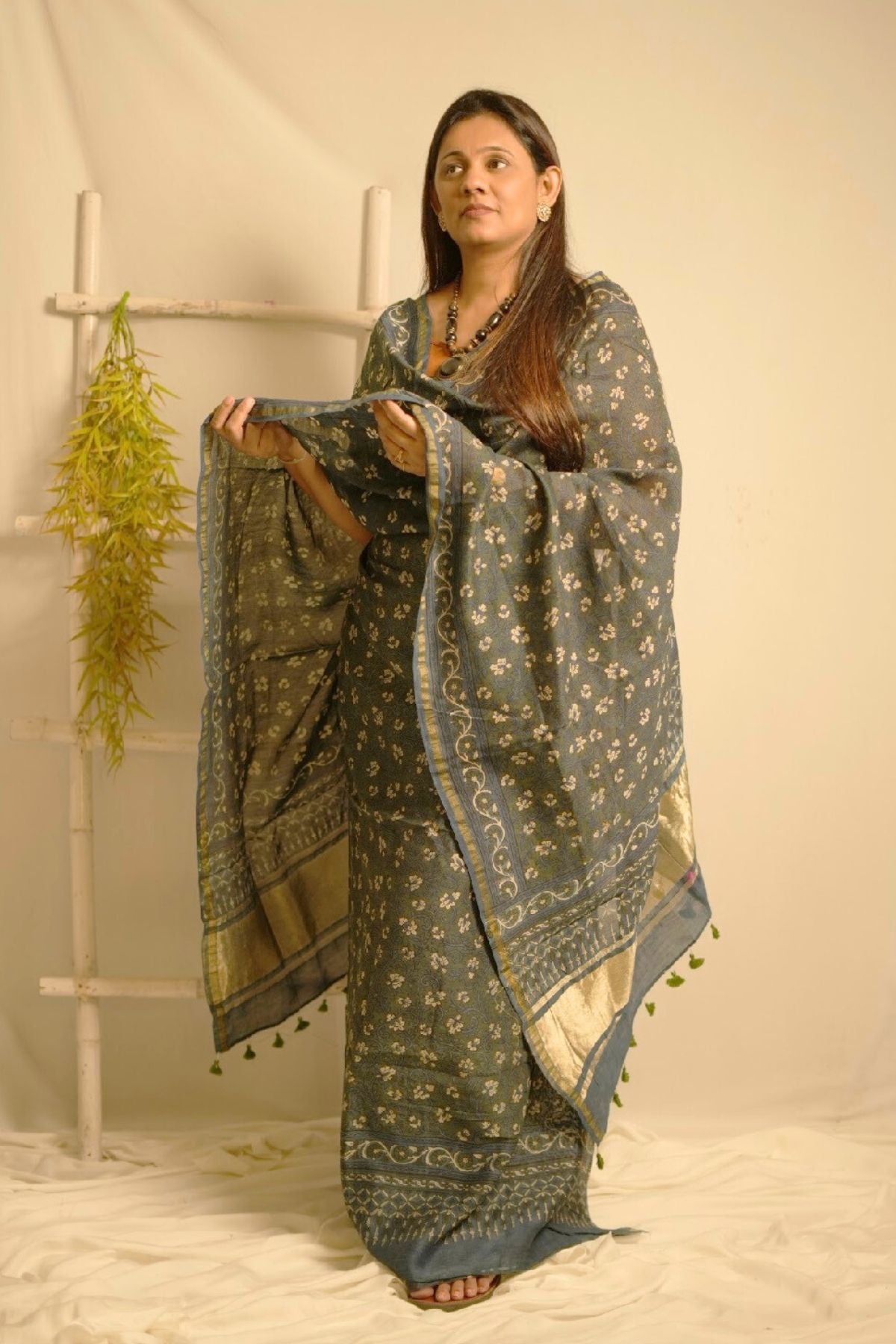 Blue Ajrakh Linen Dress Suit