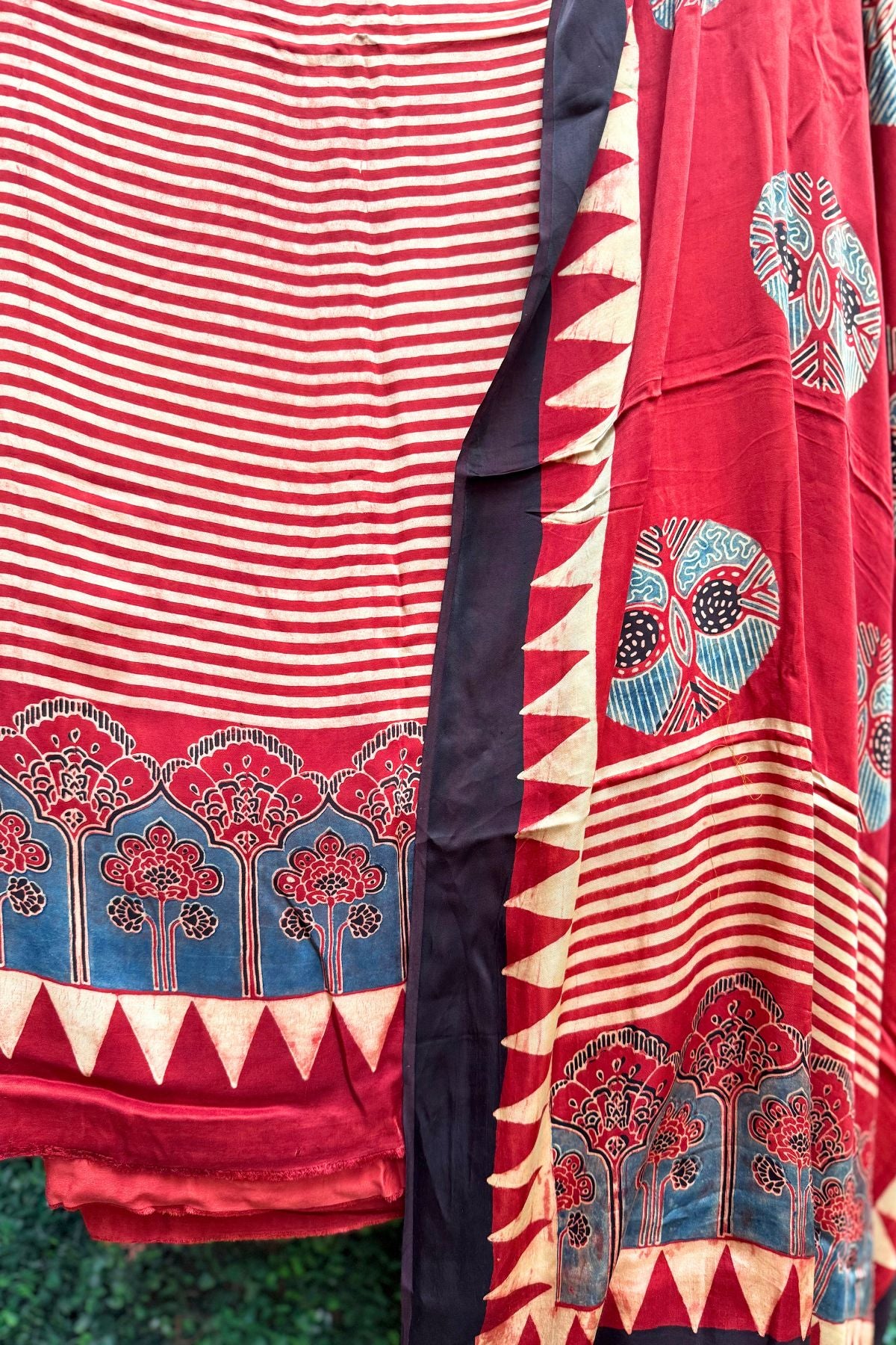 Maroon Ajrakh Satin Dress Suit