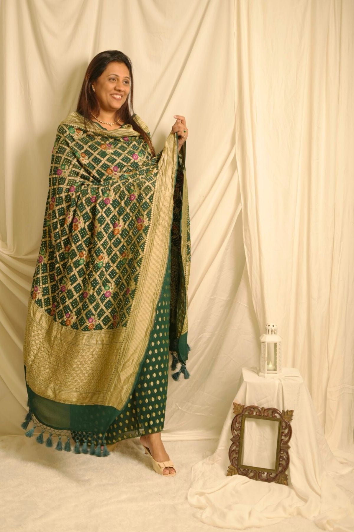 Green Pure Georgette Kadhwa Banarasi Meenakari Suit Set