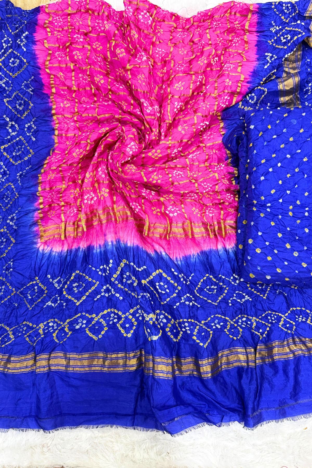 Royal Blue Bandhani – Pure Silk Garchola Suit Set