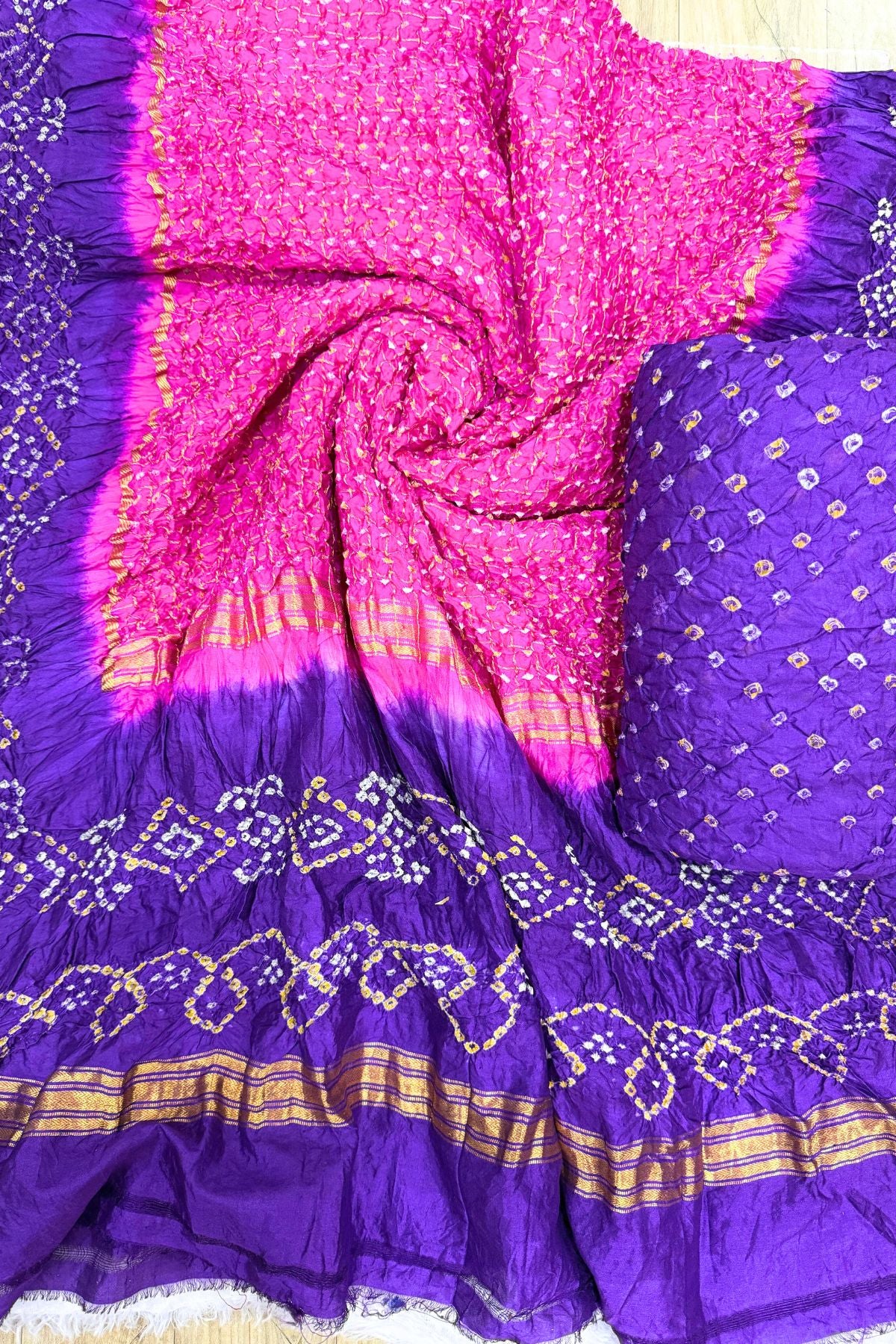 Purple Pink Bandhani – Pure Silk Garchola Suit Set