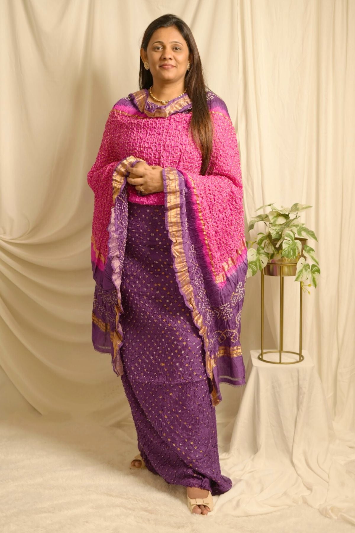 Purple Pink Bandhani – Pure Silk Garchola Suit Set