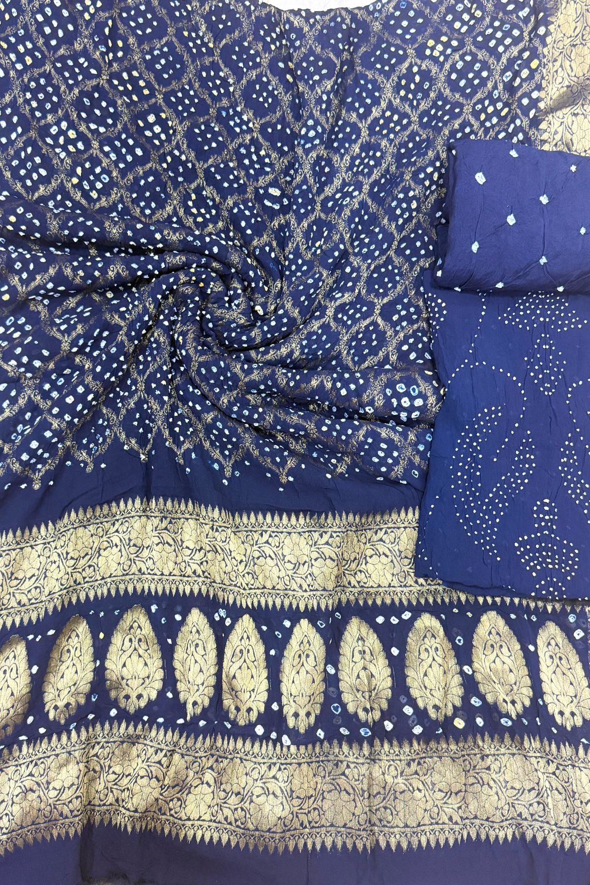 Persian Blue Bandhej Elegance – Pure Georgette Banarasi Suit Set