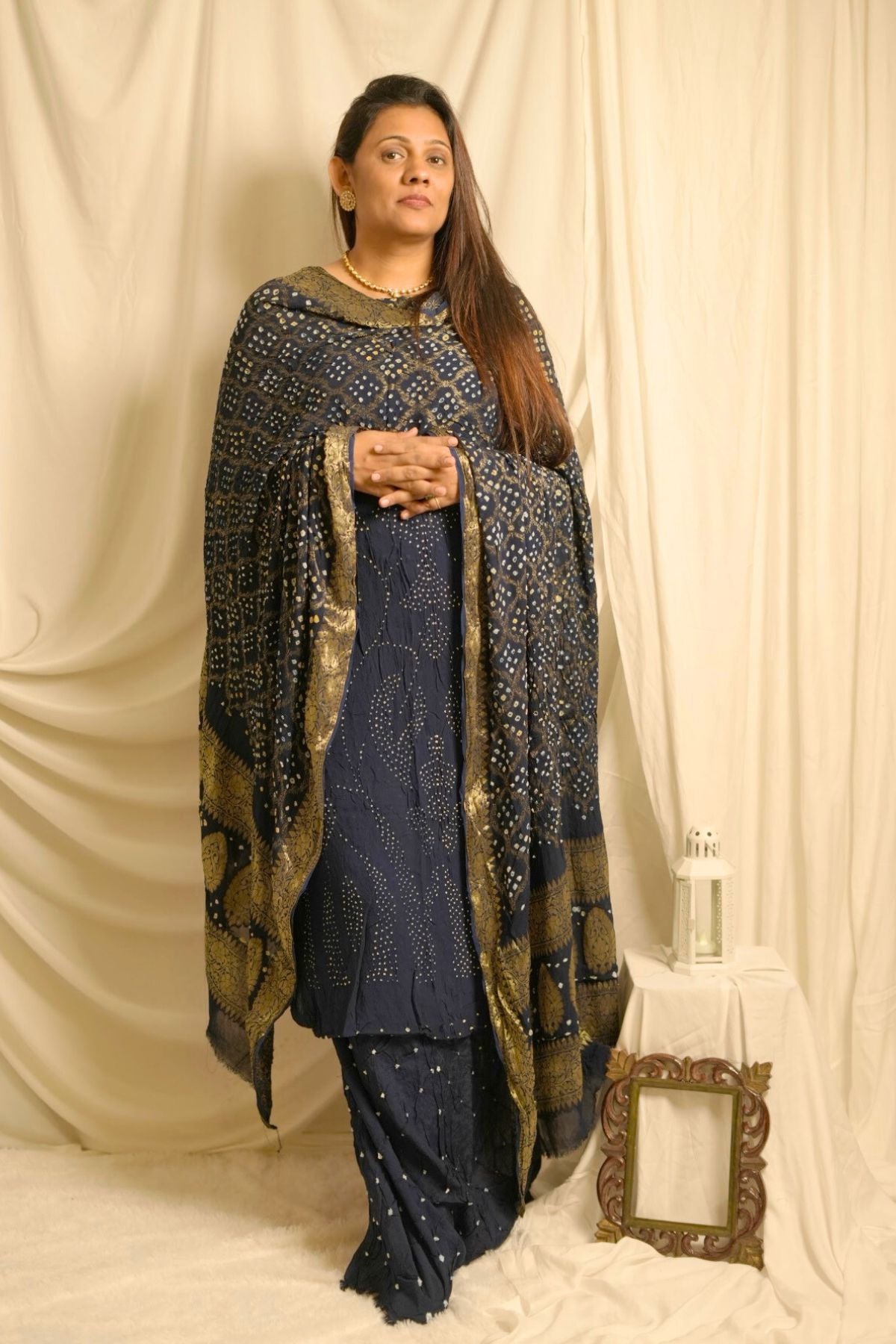 Persian Blue Bandhej Elegance – Pure Georgette Banarasi Suit Set