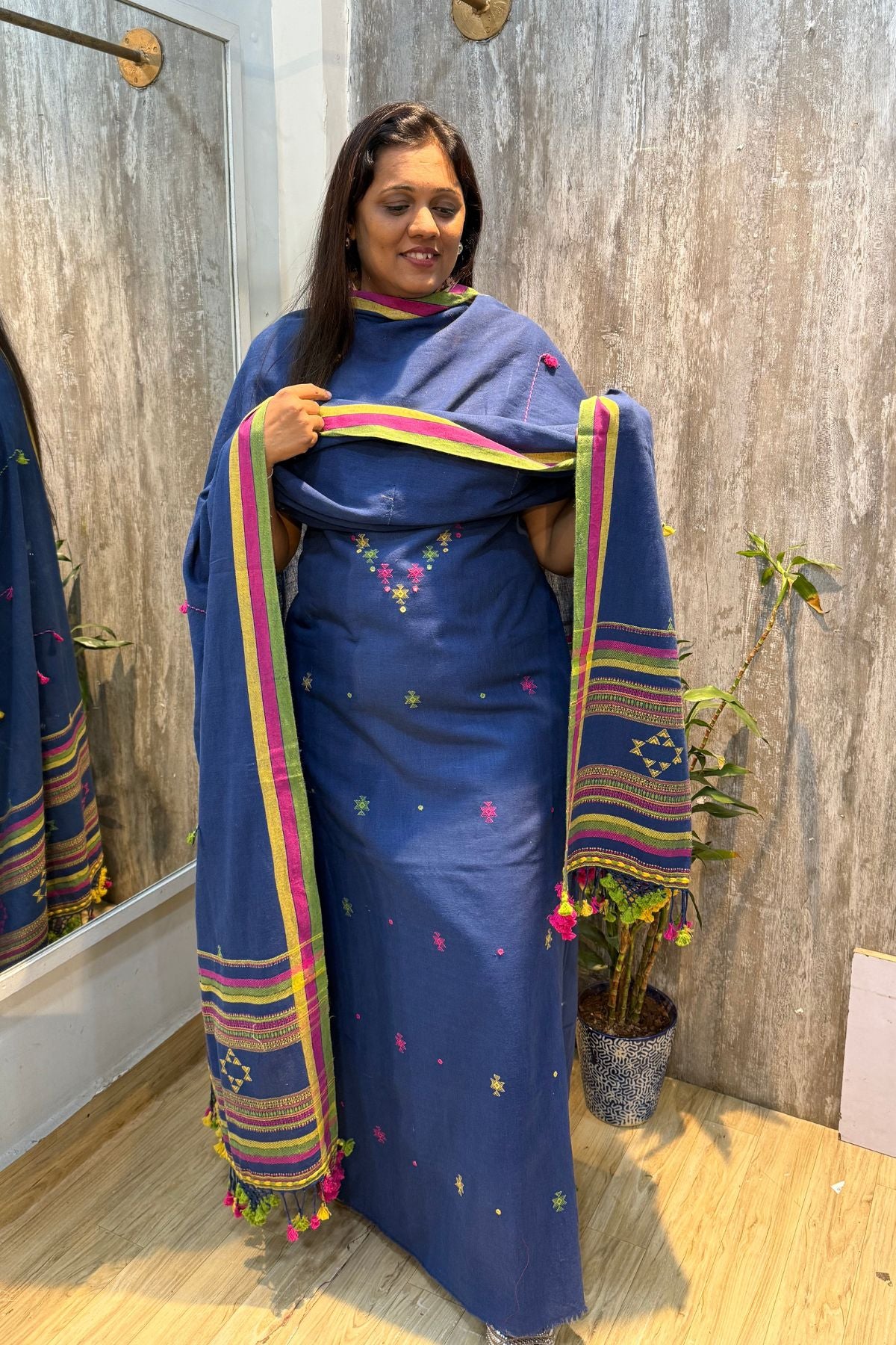 Blue- Knot Work Bhujodi Kala Handwoven Cotton Set