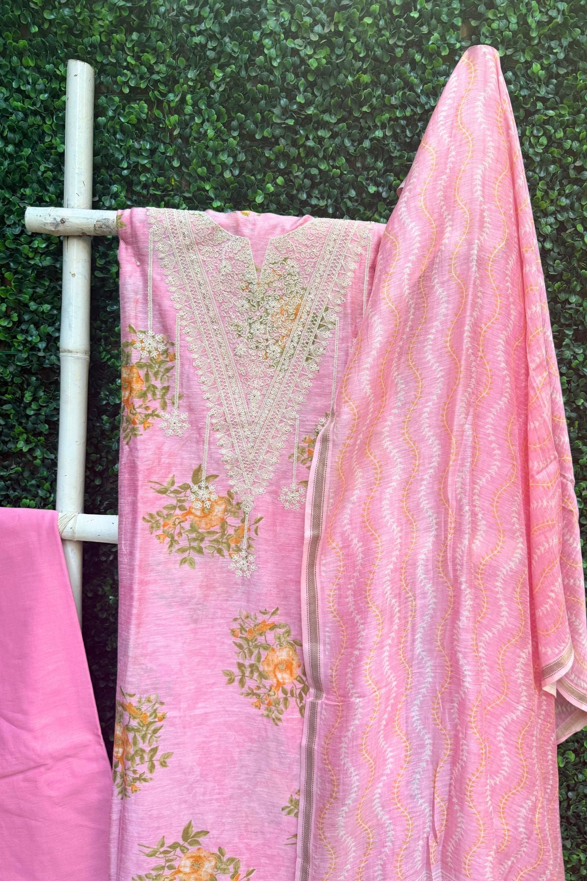 Pastel Pink Satin Linen Suit Set