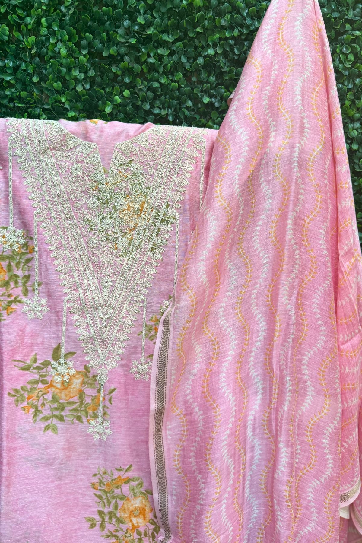 Pastel Pink Satin Linen Suit Set