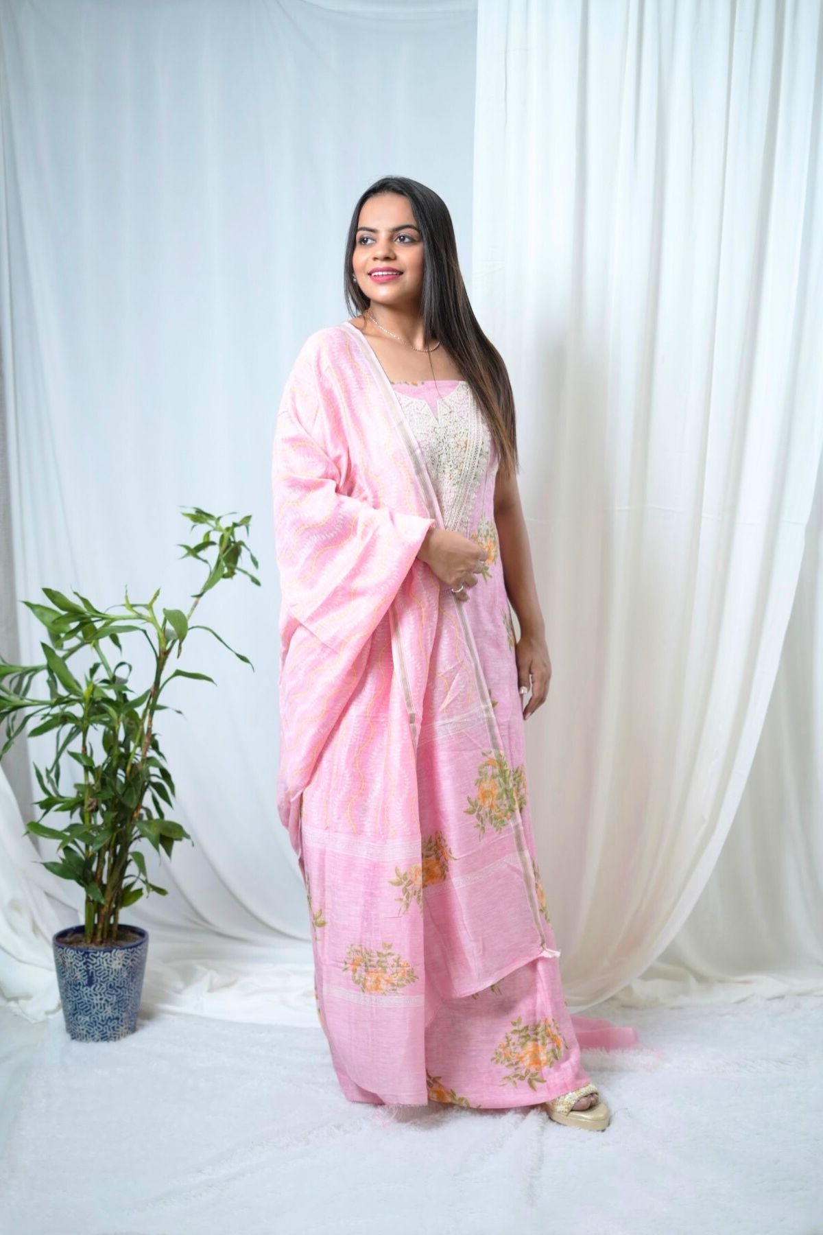 Pastel Pink Satin Linen Suit Set