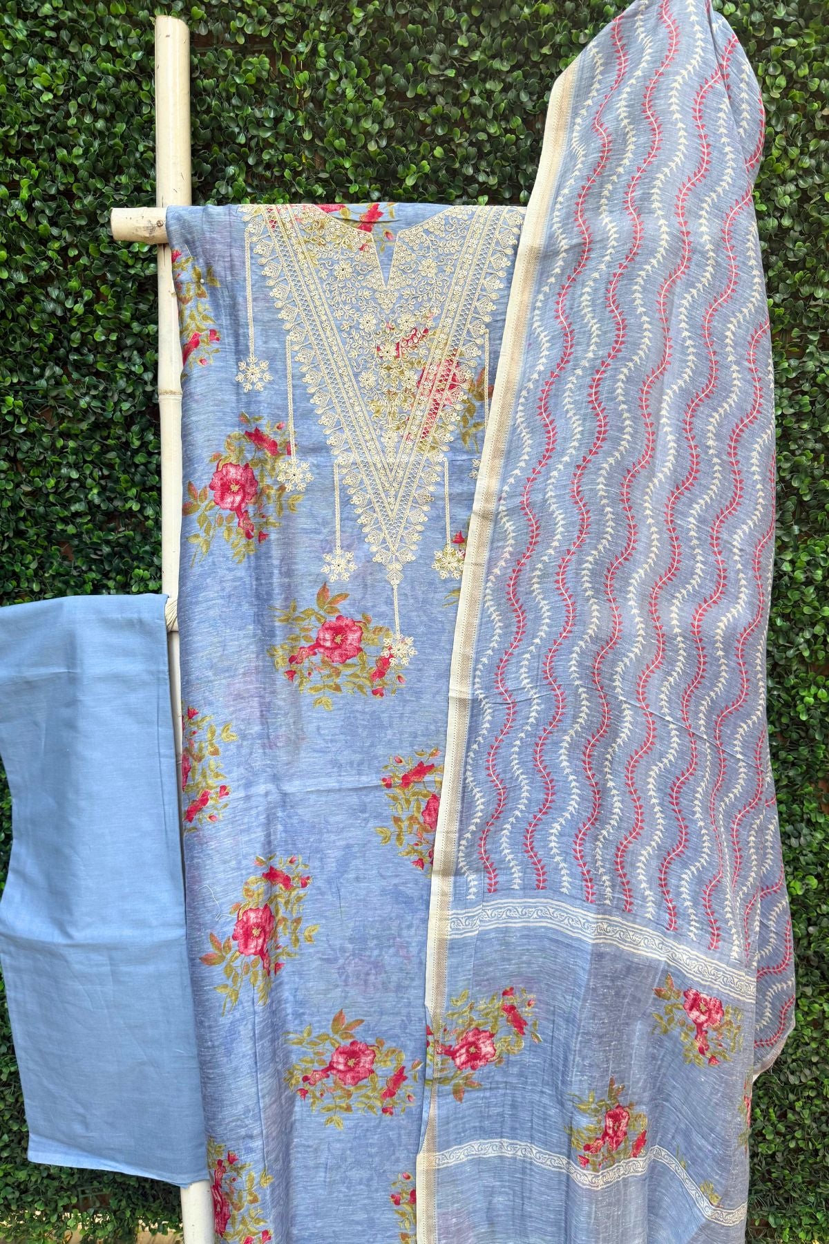 Pastel Blue Satin Linen Suit Set