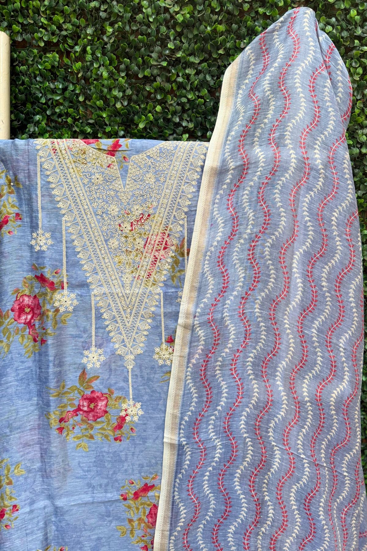 Pastel Blue Satin Linen Suit Set