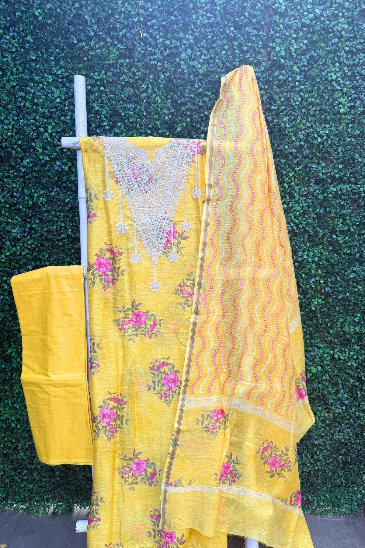 Bright Yellow Satin Linen Dress Suit Material
