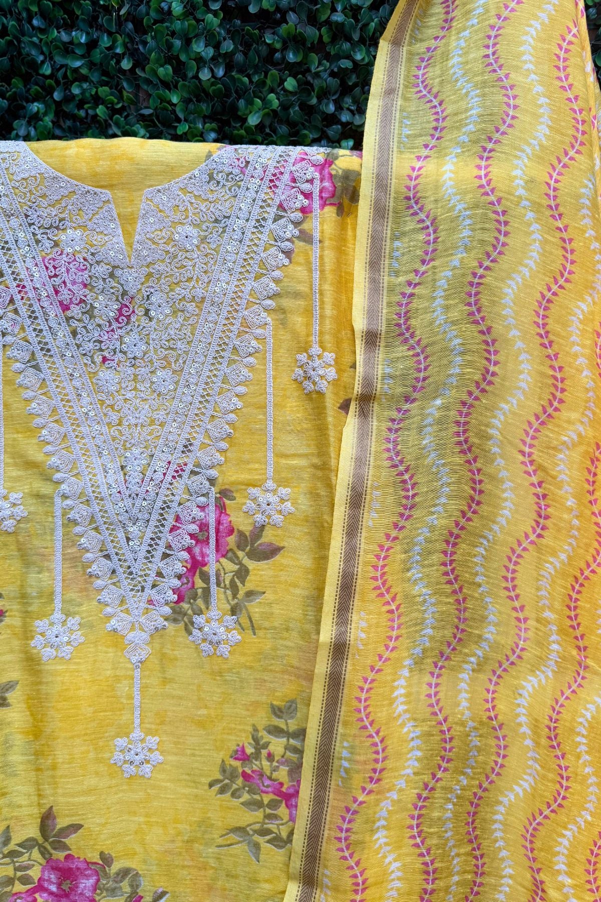 Bright Yellow Satin Linen Dress Suit Material