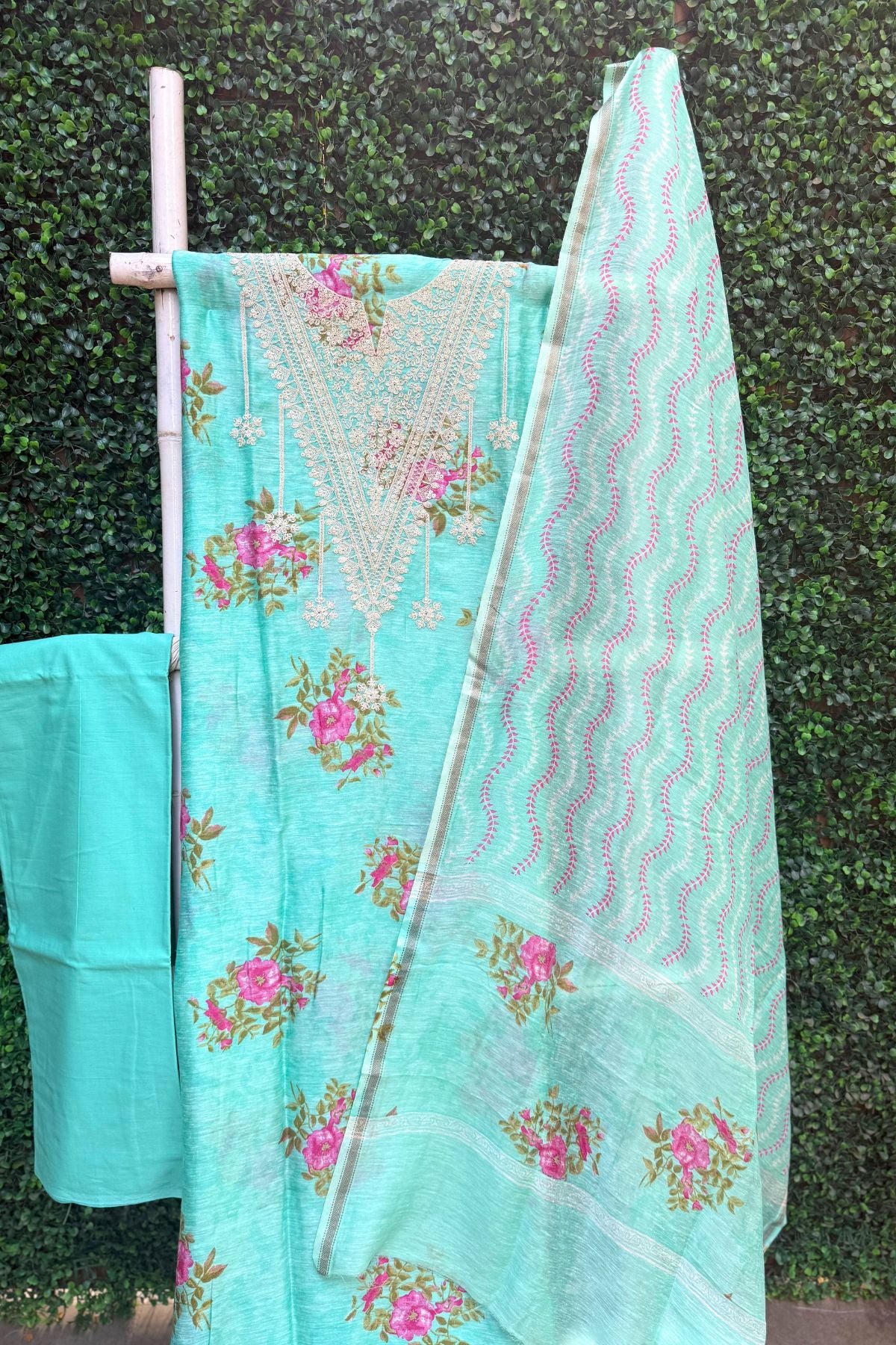 Aqua Blue Satin Linen Dress Suit Material