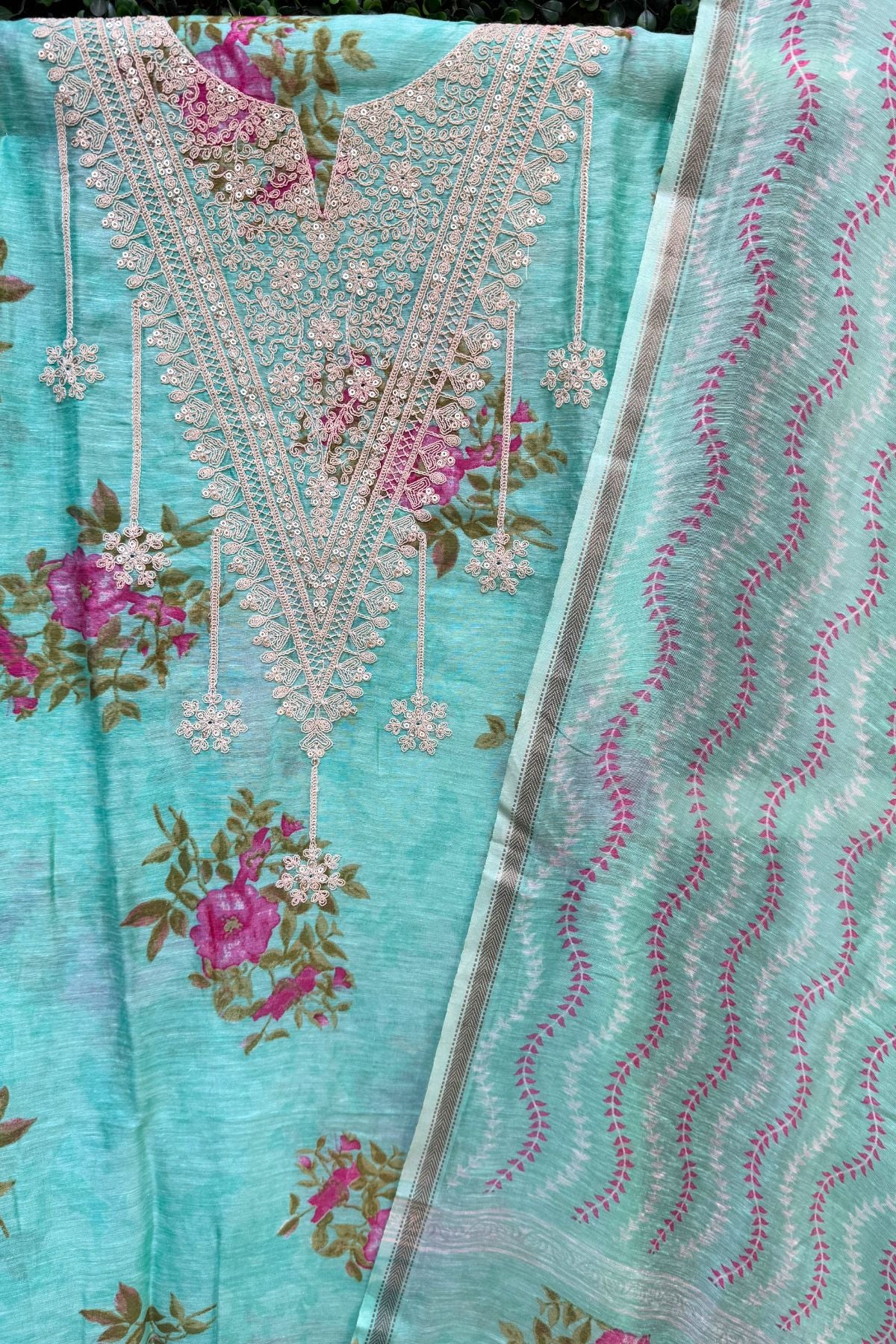 Aqua Blue Satin Linen Dress Suit Material