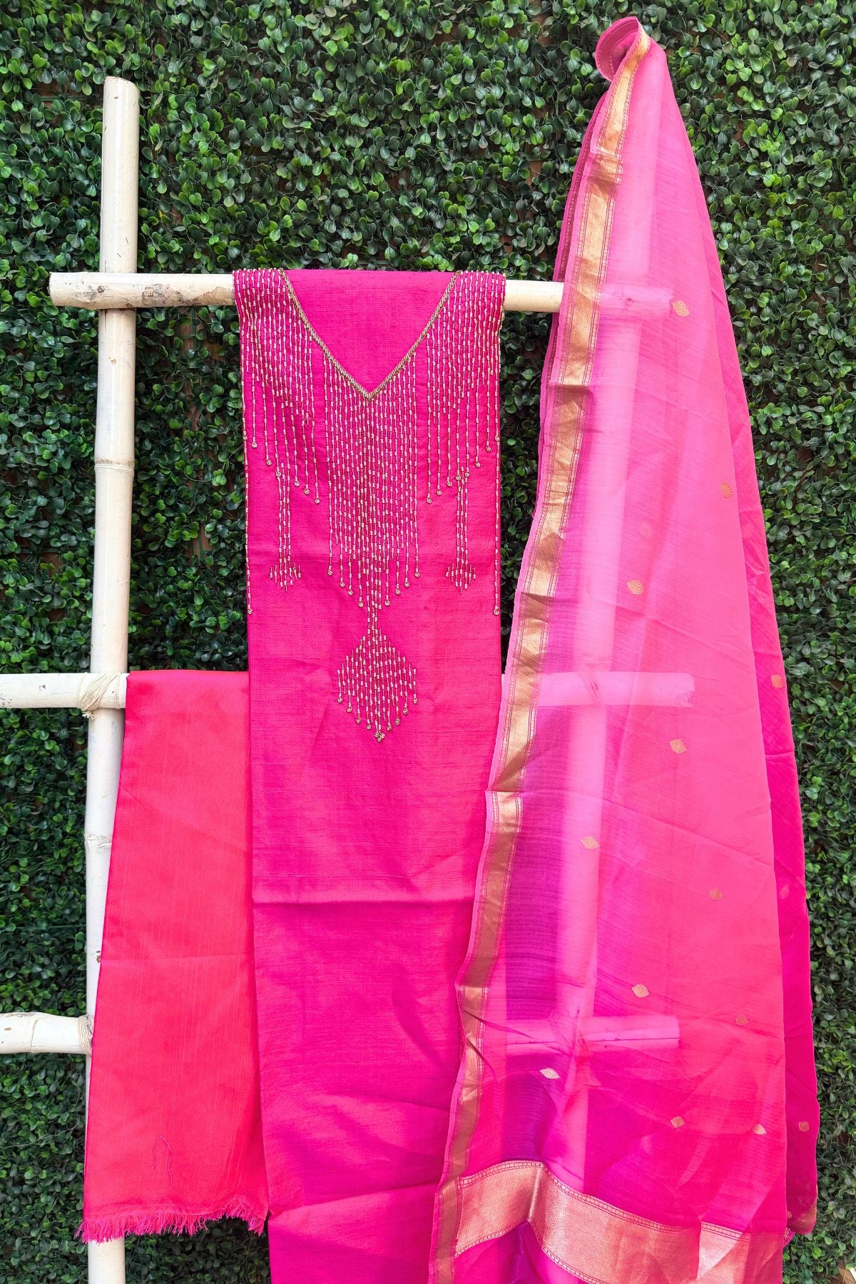 Pure Raw Silk Pink Banarasi Suit