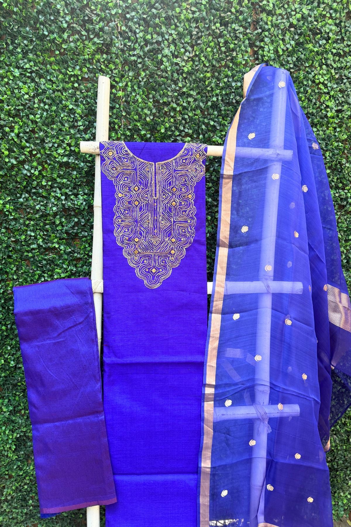 Pure Raw Silk Purple Banarasi Suit Set