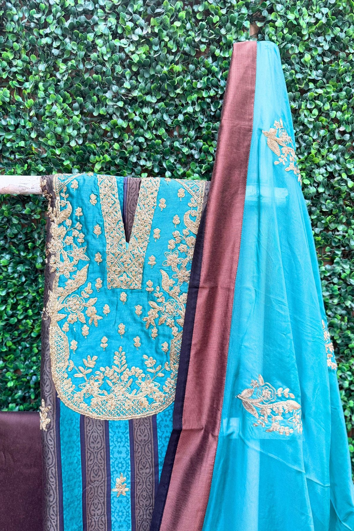 Firozi Stripes Elegance – Pure Chanderi Silk Suit Set