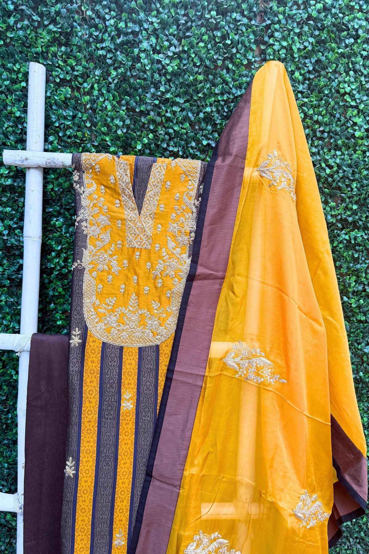 Chrome Stripes Grace – Pure Chanderi Silk Suit Set