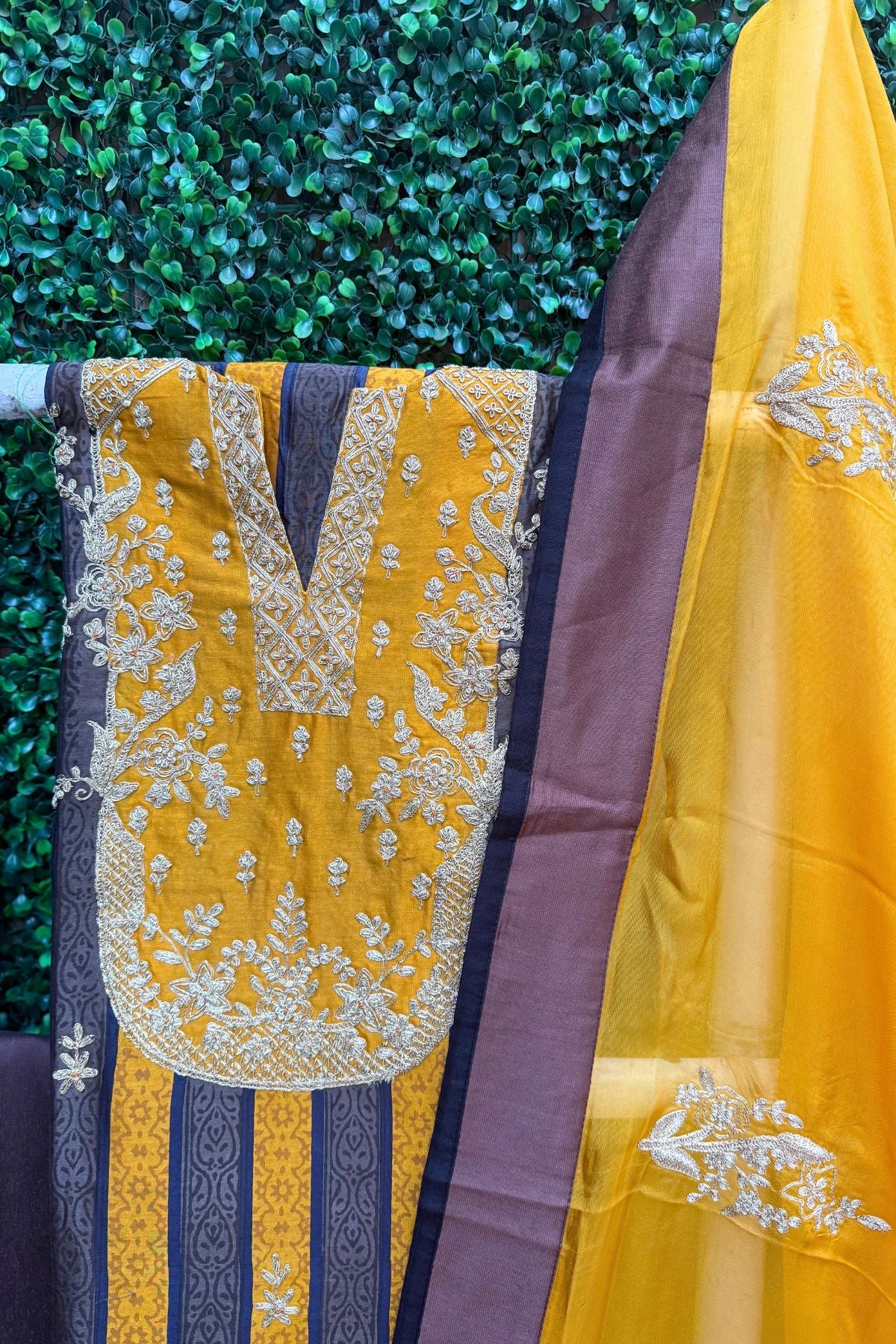 Chrome Stripes Grace – Pure Chanderi Silk Suit Set