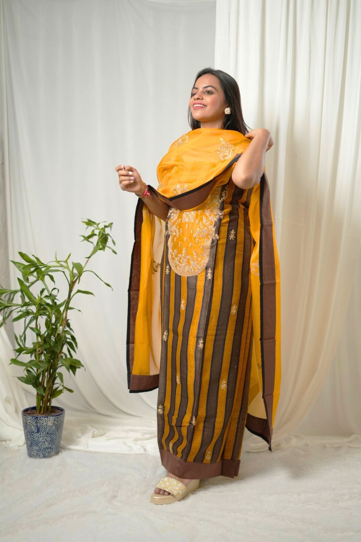 Chrome Stripes Grace – Pure Chanderi Silk Suit Set