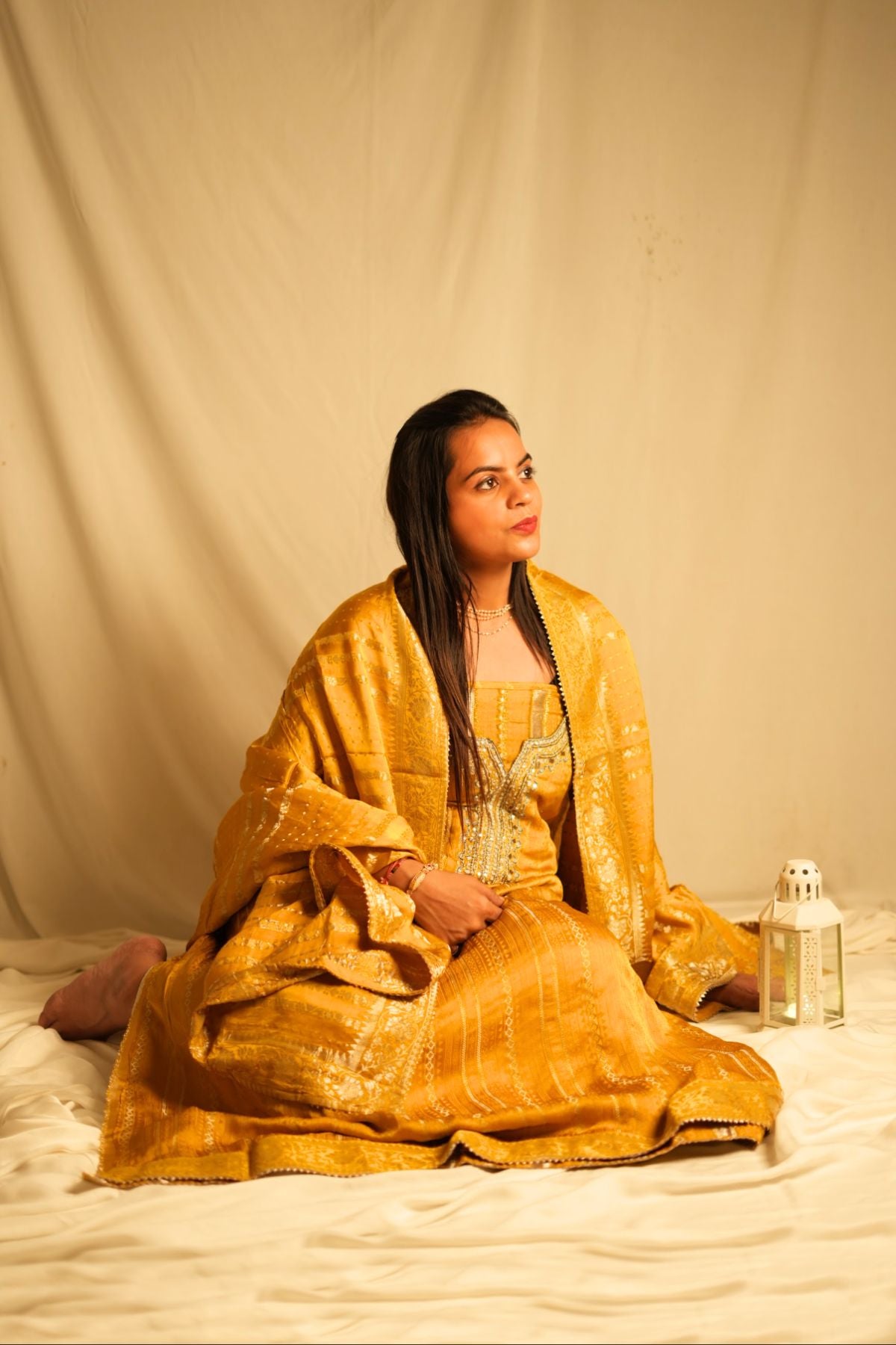 Chrome Yellow Silver Weave Elegance – Pure Modal Satin Banarasi Suit Set