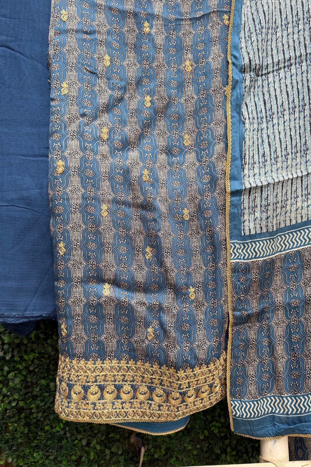 Blue Modal Satin Ajrakh Suit Set