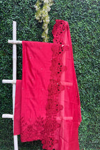 Pure Chanderi Silk  Parsi Work Suit Set - Red