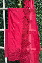 Pure Chanderi Silk  Parsi Work Suit Set - Red