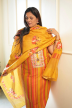 Mango Yellow Maheshwari Silk Digital Floral Suit Set