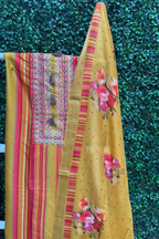 Mango Yellow Maheshwari Silk Digital Floral Suit Set