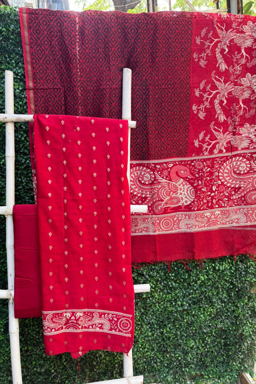 Pure Maheshwari Silk 3-Piece Dress Suit with Banarasi Weaving