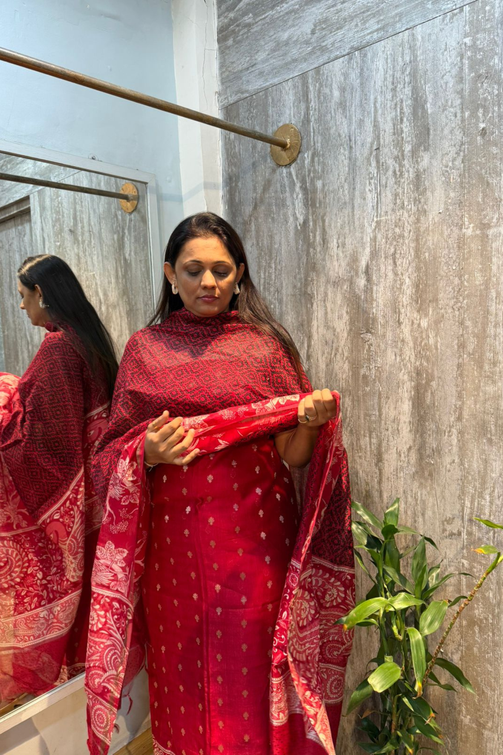 Pure Maheshwari Silk 3-Piece Dress Suit with Banarasi Weaving