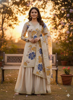 Elegant Beige Pure Shimmer Georgette 3-Piece Set