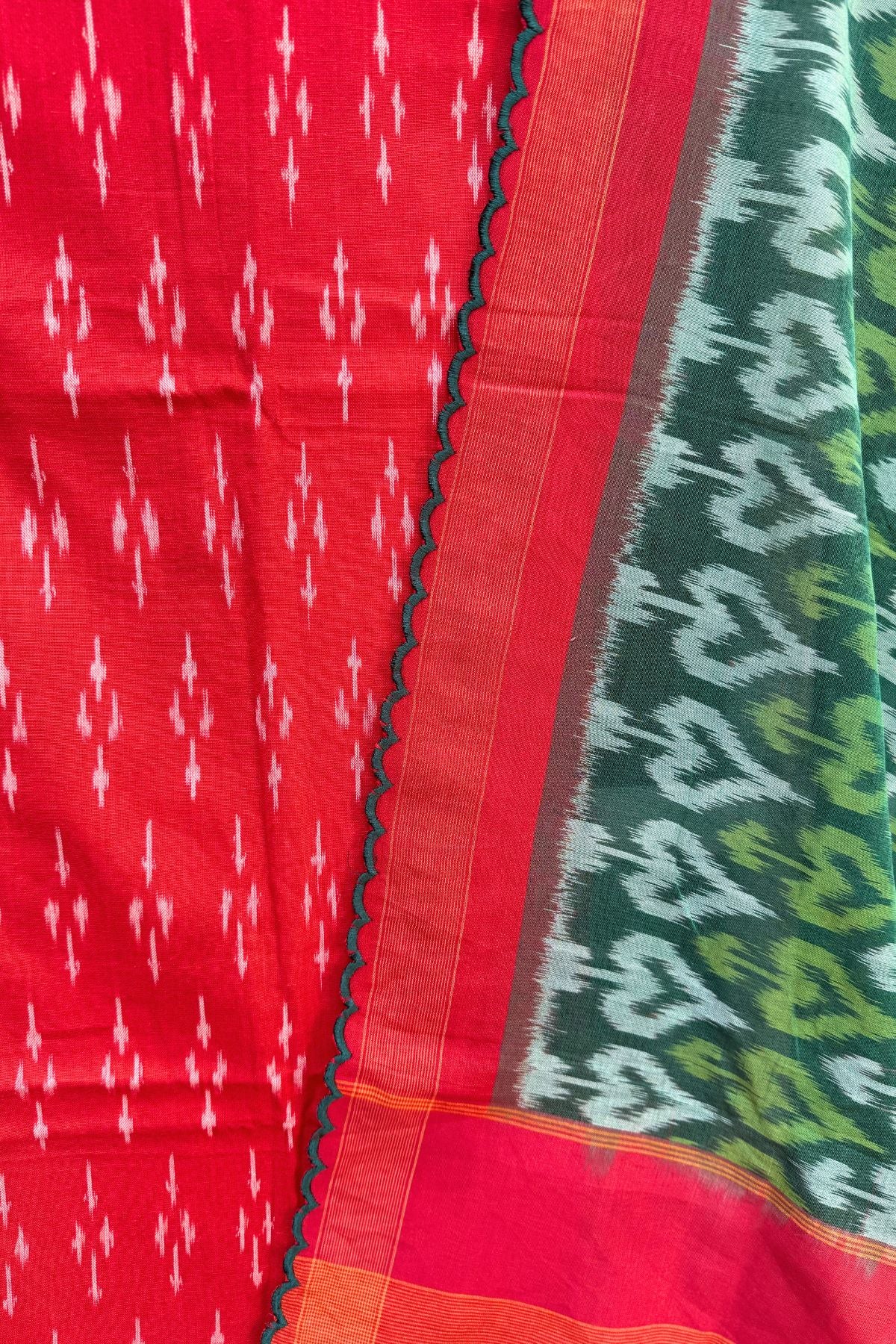 Handcrafted Ikkat Elegance – Red & Green