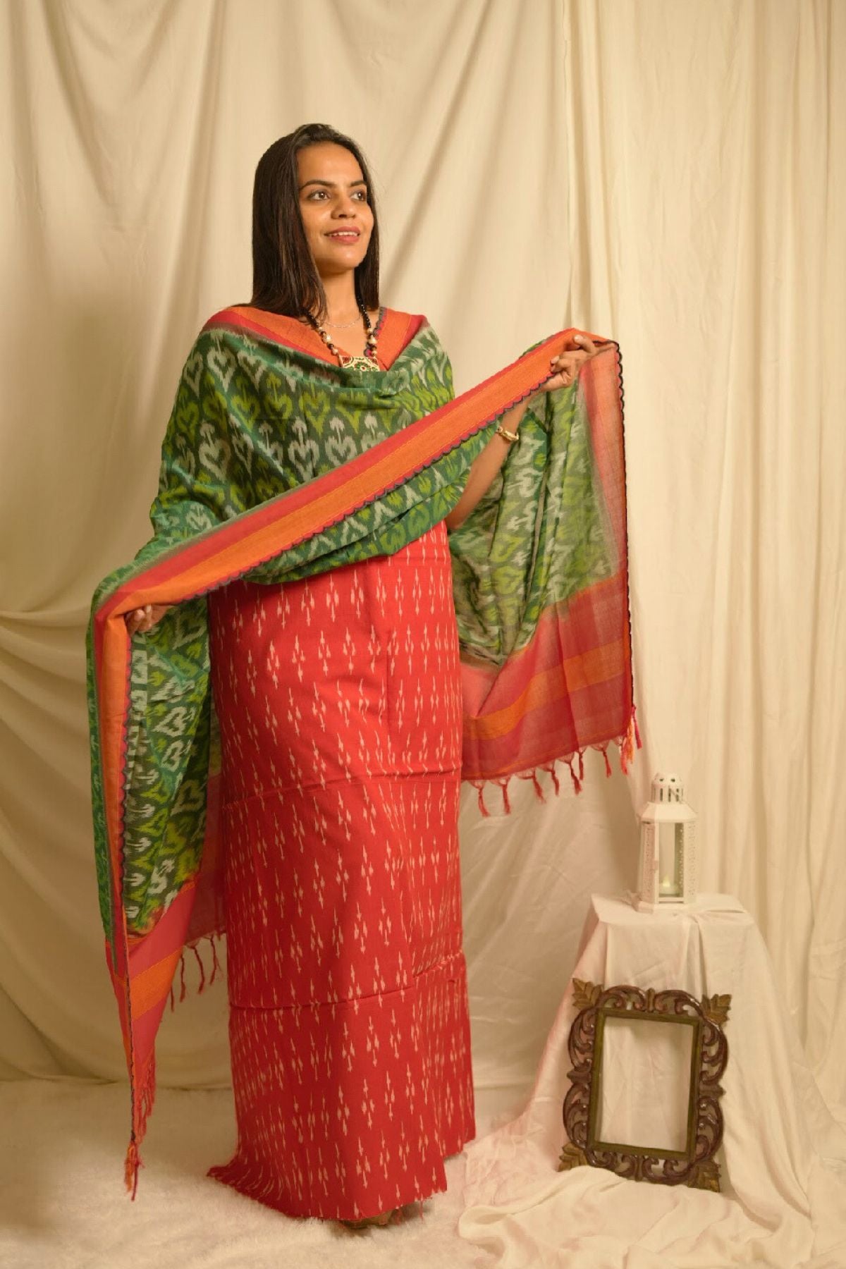 Handcrafted Ikkat Elegance – Red & Green