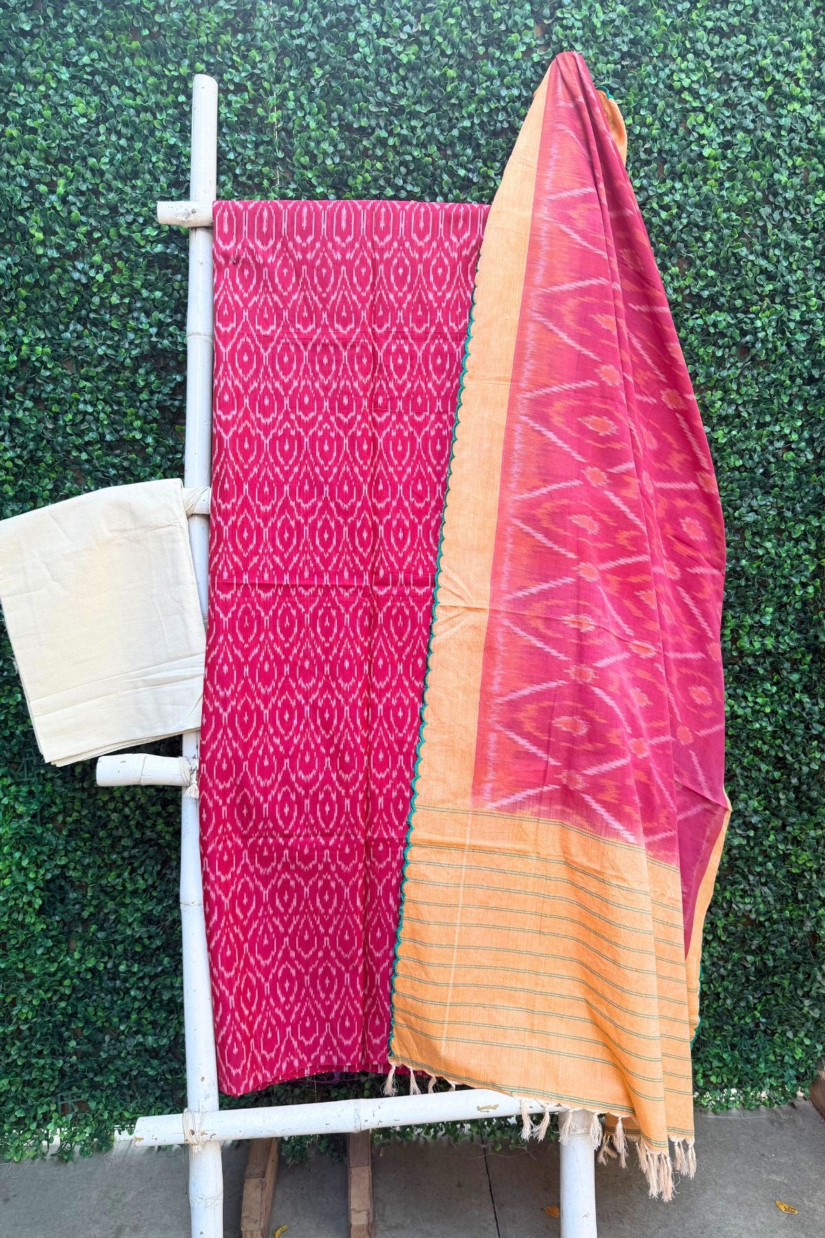 Handcrafted Ikkat Elegance – Pink & Yellow