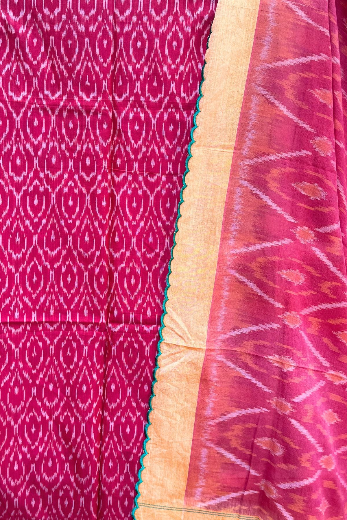 Handcrafted Ikkat Elegance – Pink & Yellow