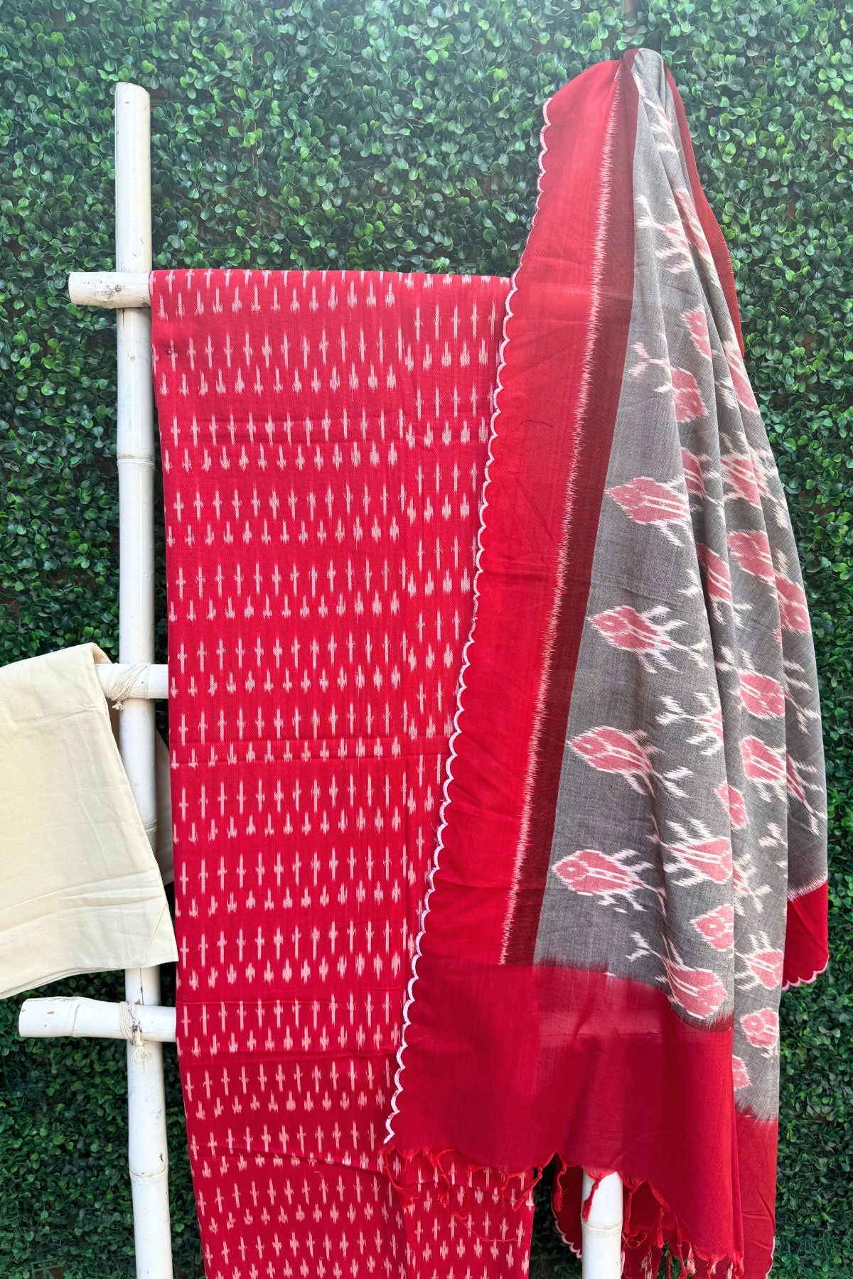 Handcrafted Ikkat Elegance – Red & Grey